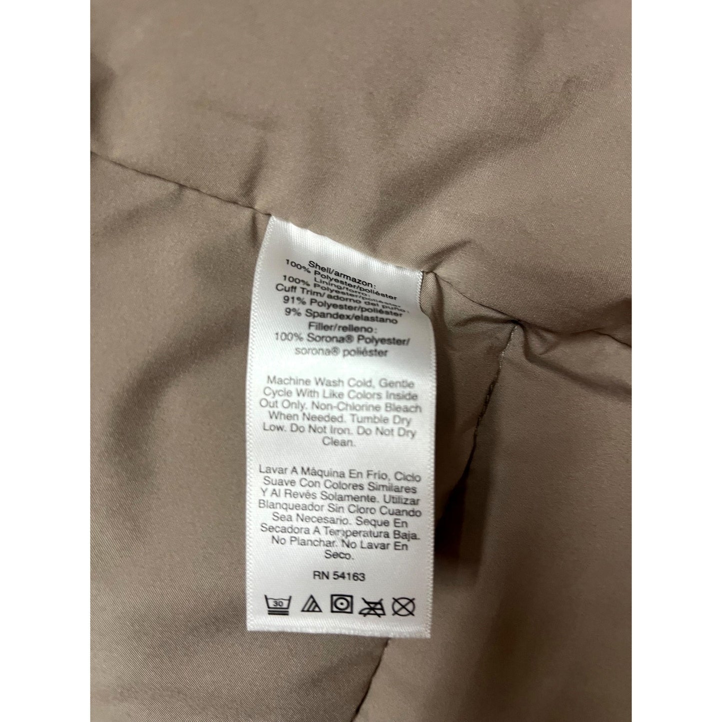 DKNY Womens Long Puffer Coat With Hood Beige Size M