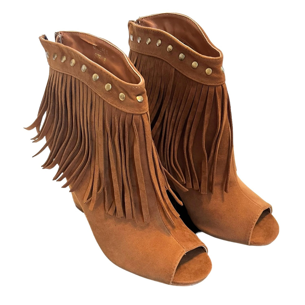 AXNY Geena Fringe Open Toe Booties Rust Size 8 NWB