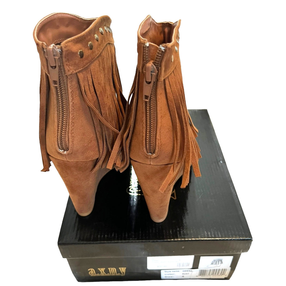AXNY Geena Fringe Open Toe Booties Rust Size 8 NWB