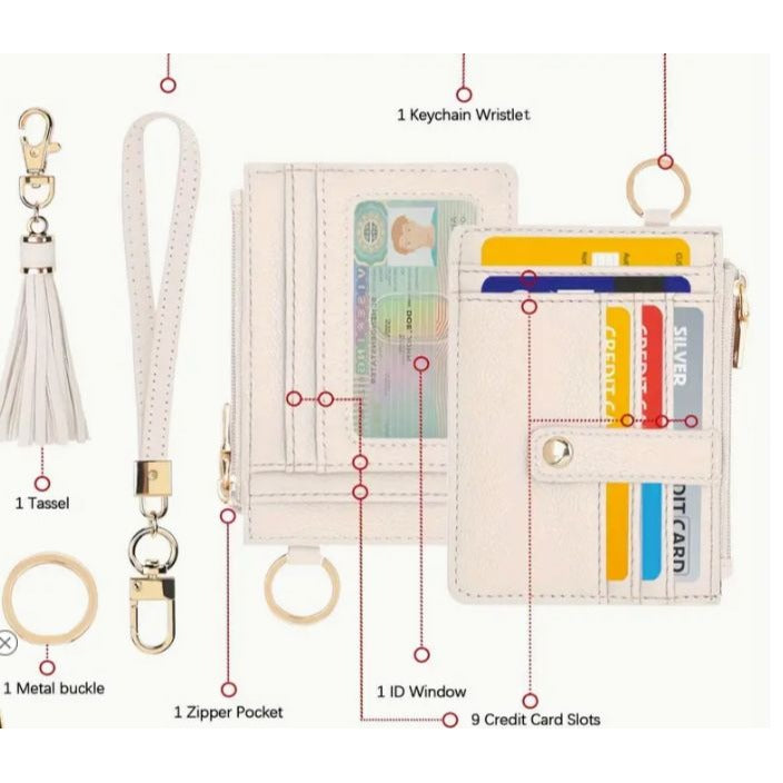 Grey RFID Blocking Leather Card Holder Wallet With Tassel & Keychain Wristlet NEW
