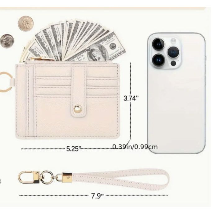 Grey RFID Blocking Leather Card Holder Wallet With Tassel & Keychain Wristlet NEW