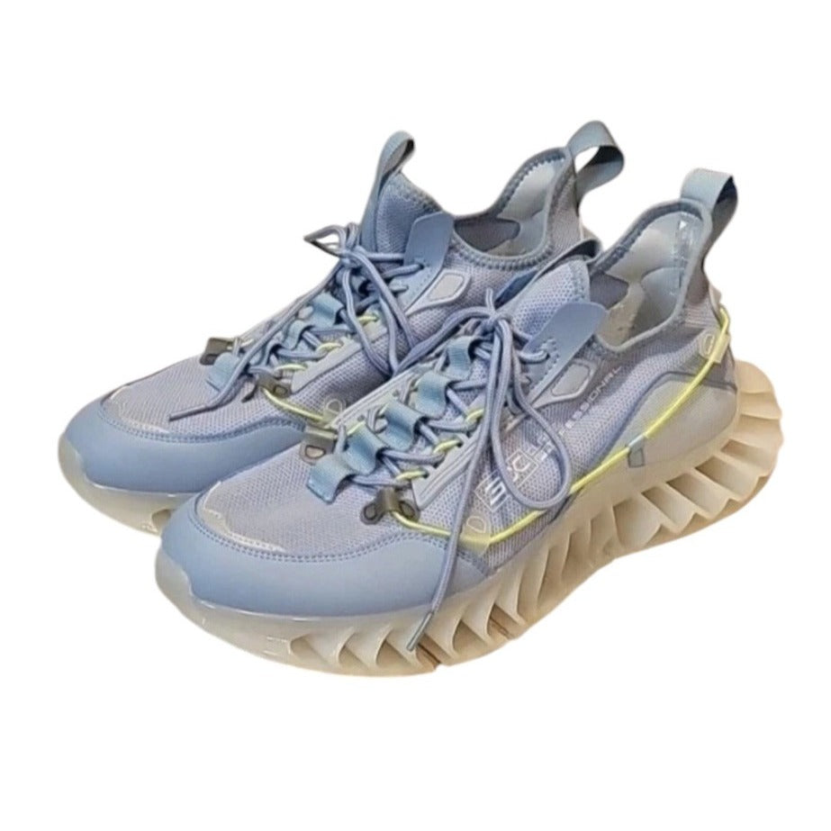 Rovux Futuristic Blue Athletic Sneakers SZ 9.5 With Breathable Mesh Uppers & Unique Wavy Soles Lightweight Design For Comfort & Style NWOT