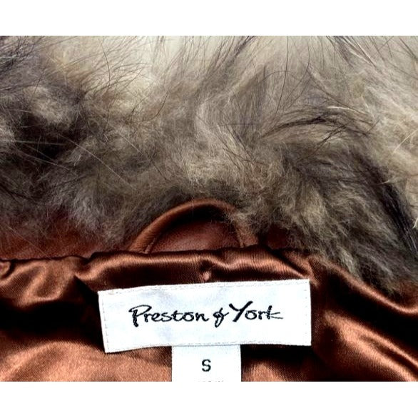 Preston & York Brown Leather Jacket With Raccoon Fur Collar Size S Genuine Lambskin