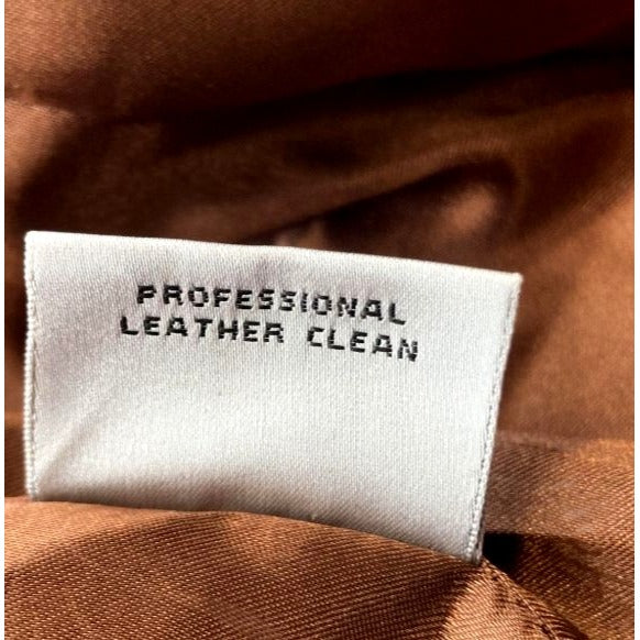 Preston & York Brown Leather Jacket With Raccoon Fur Collar Size S Genuine Lambskin