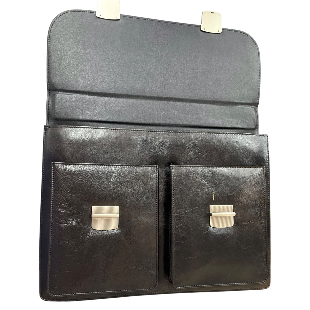 Emporio Armani Leather Briefcase With Dual Front Pockets And Key Lock Closure