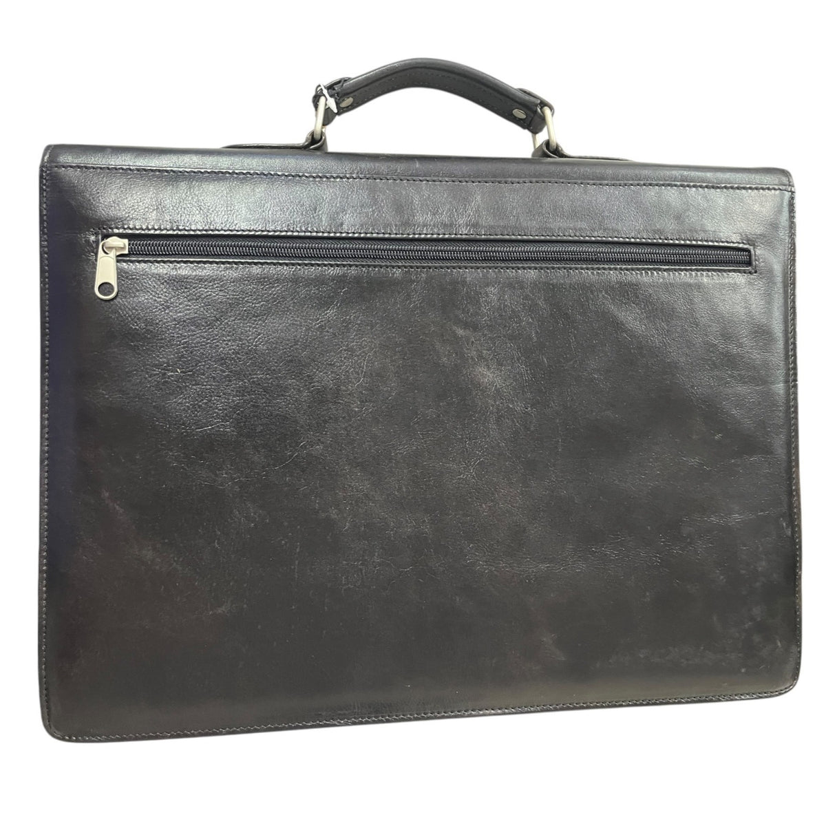 Emporio Armani Leather Briefcase With Dual Front Pockets And Key Lock Closure