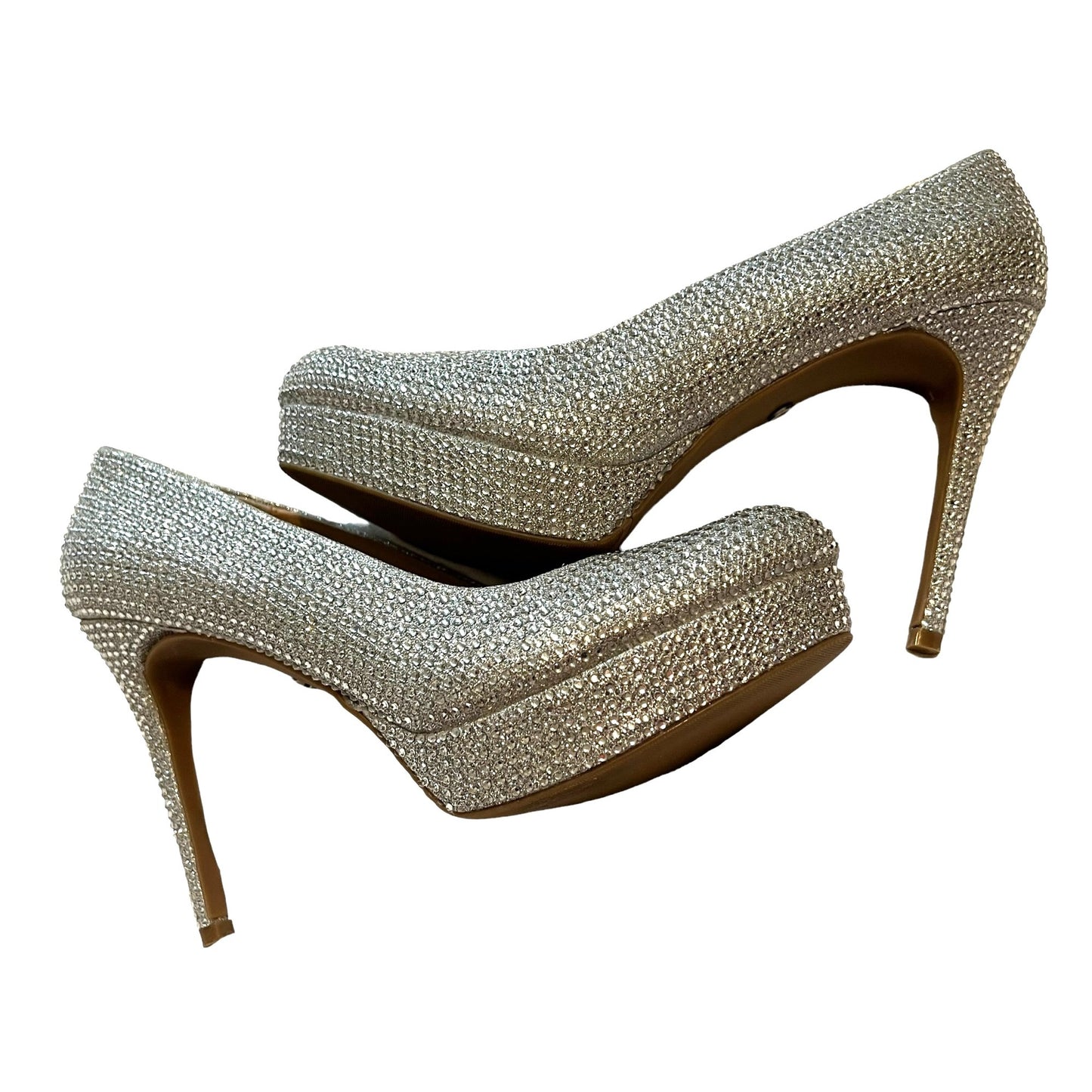 Thalia Sodi Silver Rhinestone Platform Heels Stiletto Pumps Women's SZ 11