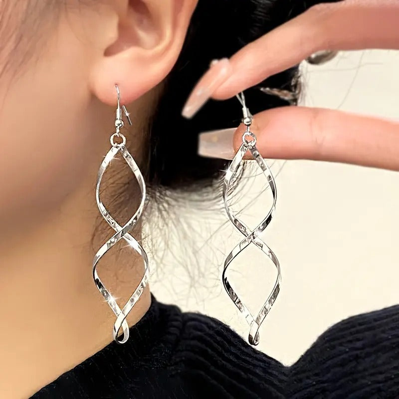 Twisted Spiral Drop Dangle Earrings For Women Silver-Tone Lightweight Design Elegant Jewelry Accessory