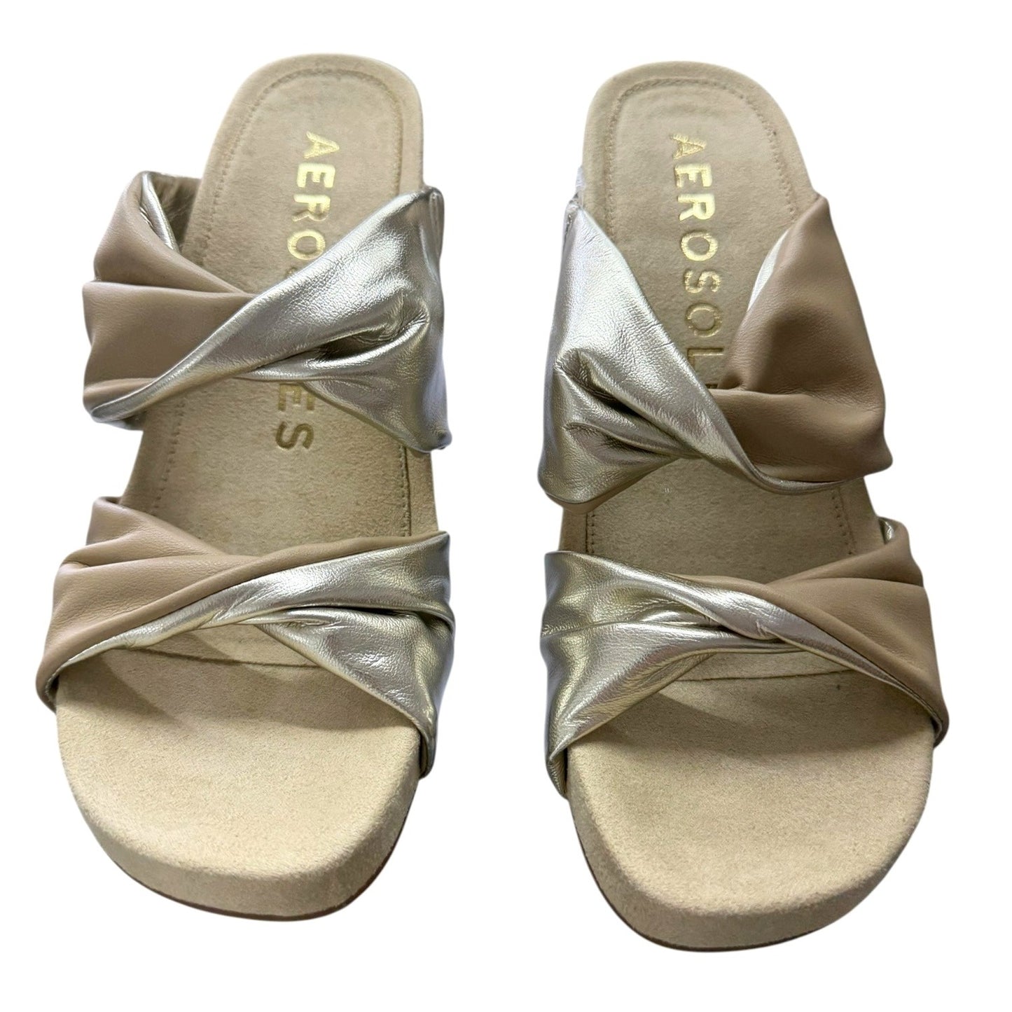 Aerosoles Mercer Wedge Sandals 9W Gold & Beige