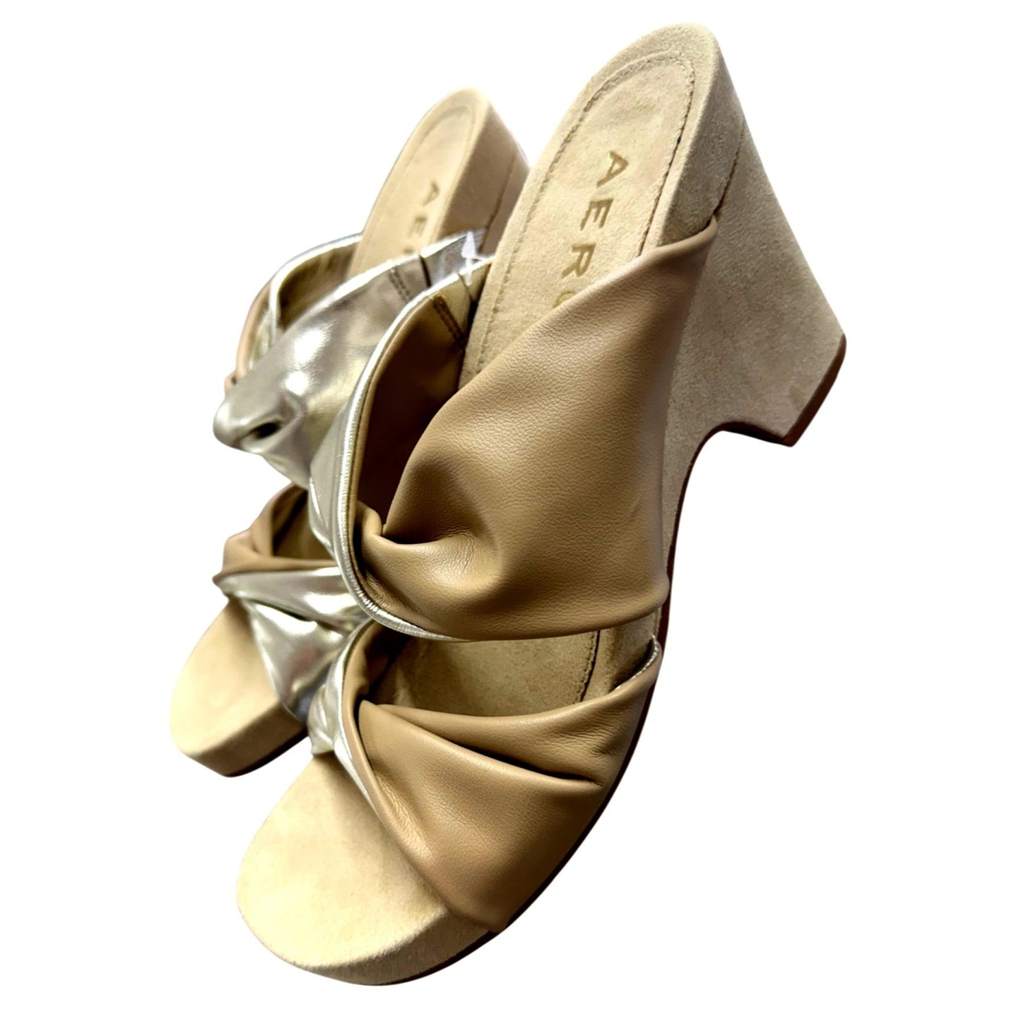 Aerosoles Mercer Wedge Sandals 9W Gold & Beige