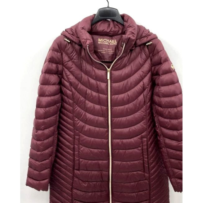 Michael Kors Burgundy Premium Down Packable Hooded Puffer Jacket L
