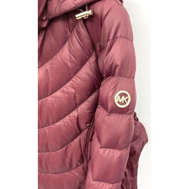 Michael Kors Burgundy Premium Down Packable Hooded Puffer Jacket L