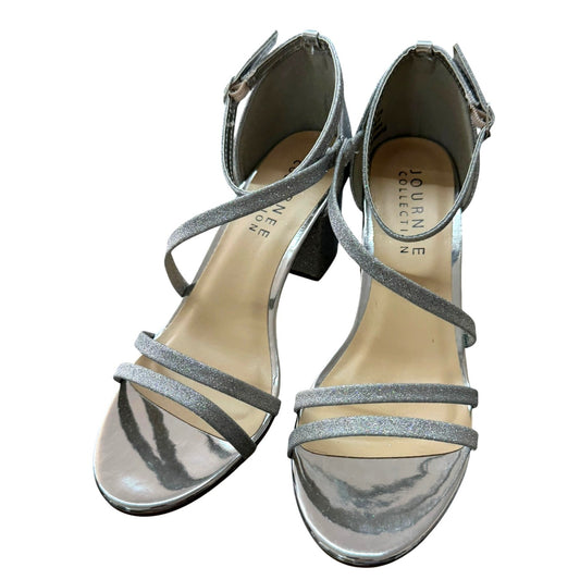 Journee Collection Womens Silver Glitter Strappy Block Heel Sandals Size 8