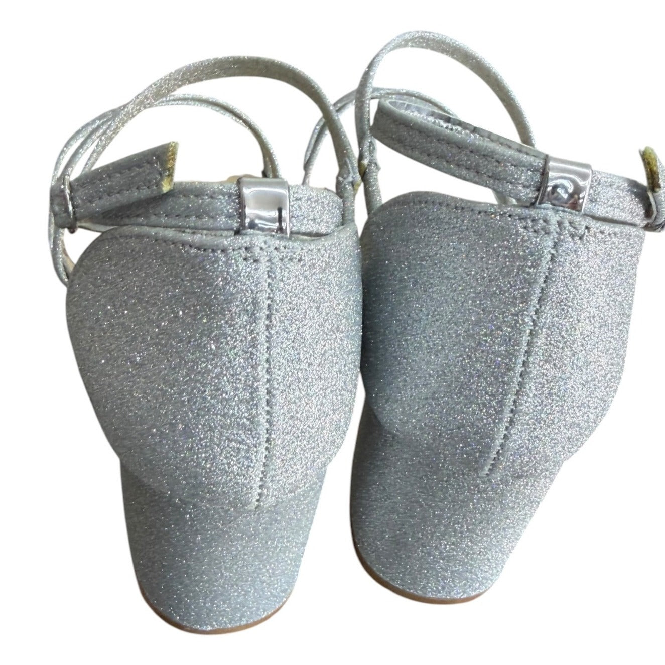 Journee Collection Womens Silver Glitter Strappy Block Heel Sandals Size 8