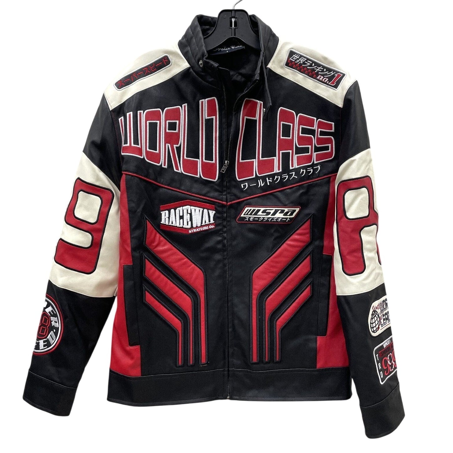 Smoke Rise Men's Moto-Style Jacket Small Black Red Polyurethane Racing Graphics