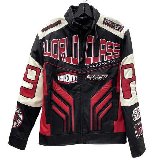 Smoke Rise Men's Moto-Style Jacket Small Black Red Polyurethane Racing Graphics