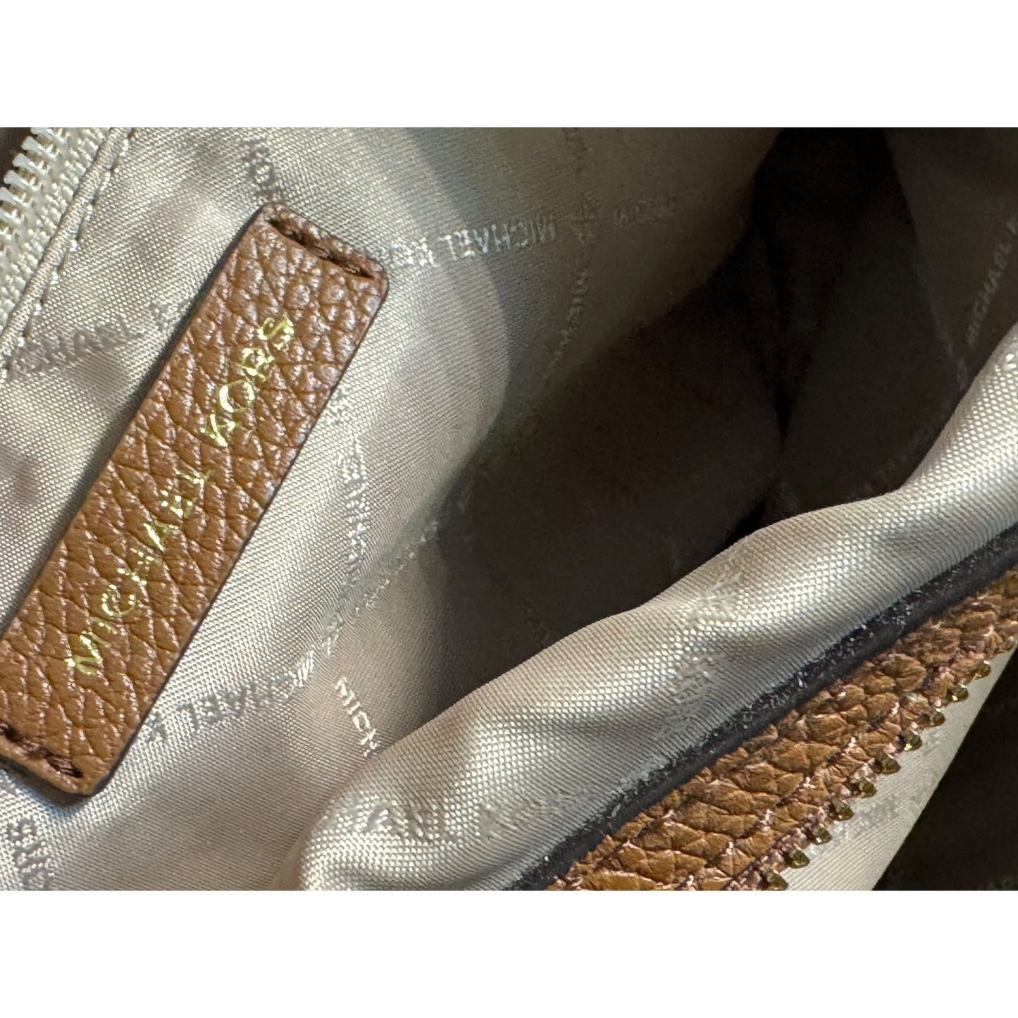 Michael Kors White Monogram Canvas Chain Tote Bag With Gold Accents
