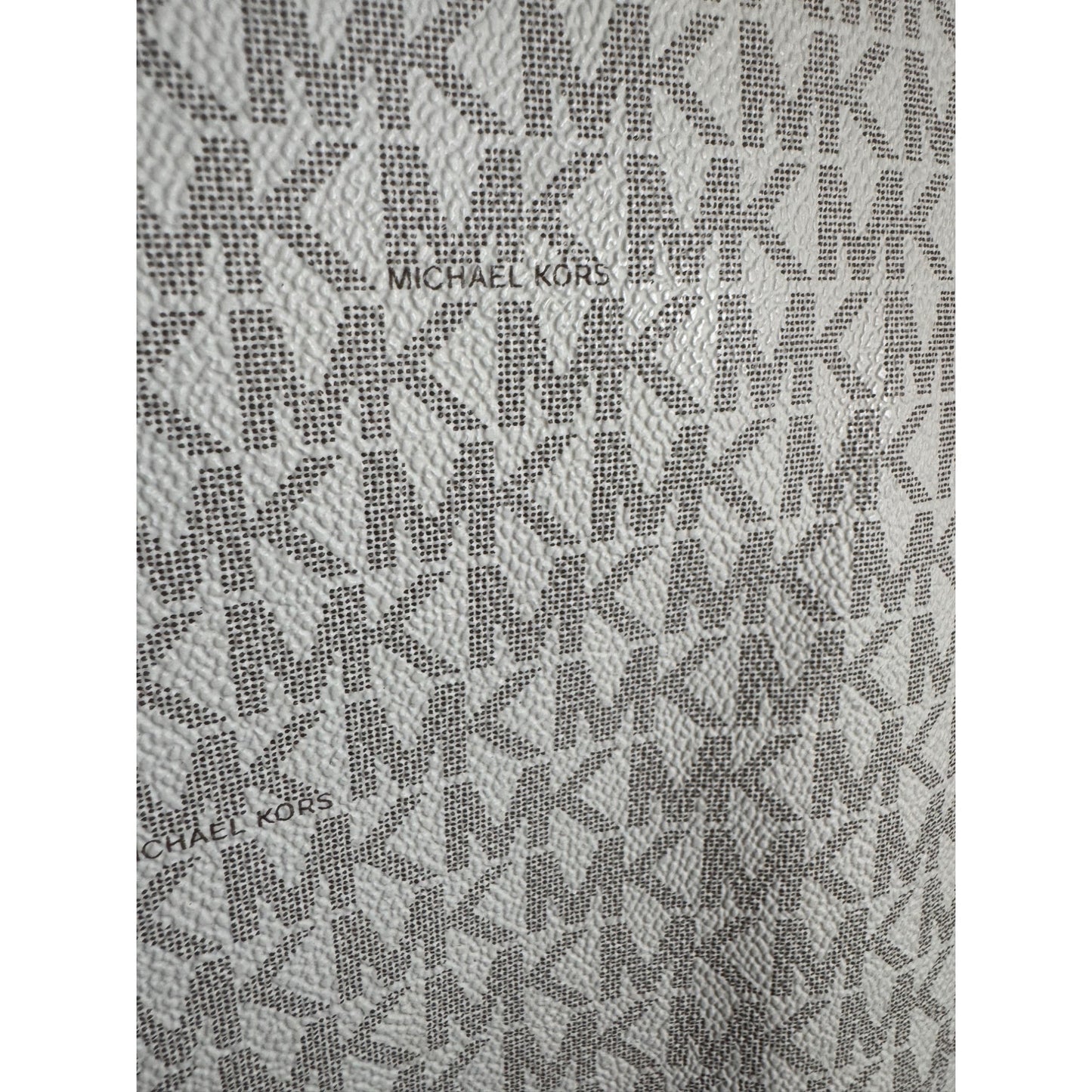 Michael Kors White Monogram Canvas Chain Tote Bag With Gold Accents