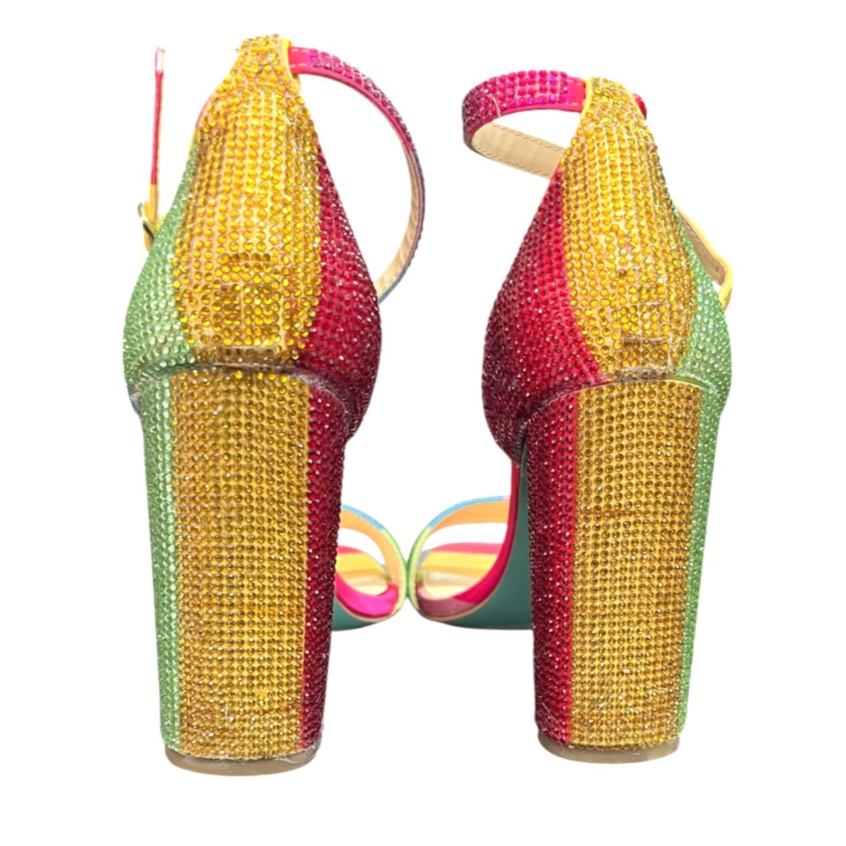 Betsey Johnson SB-Rina Multicolor Rhinestone Block Heel Sandals Size 6.5