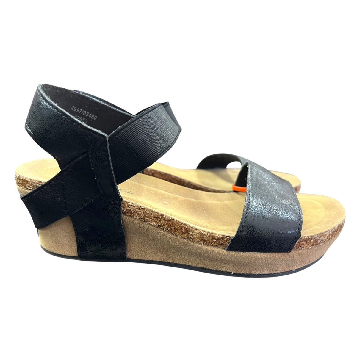 Pierre Dumas Kids Black Sandals Size 4 With Cork Sole And Elastic Straps