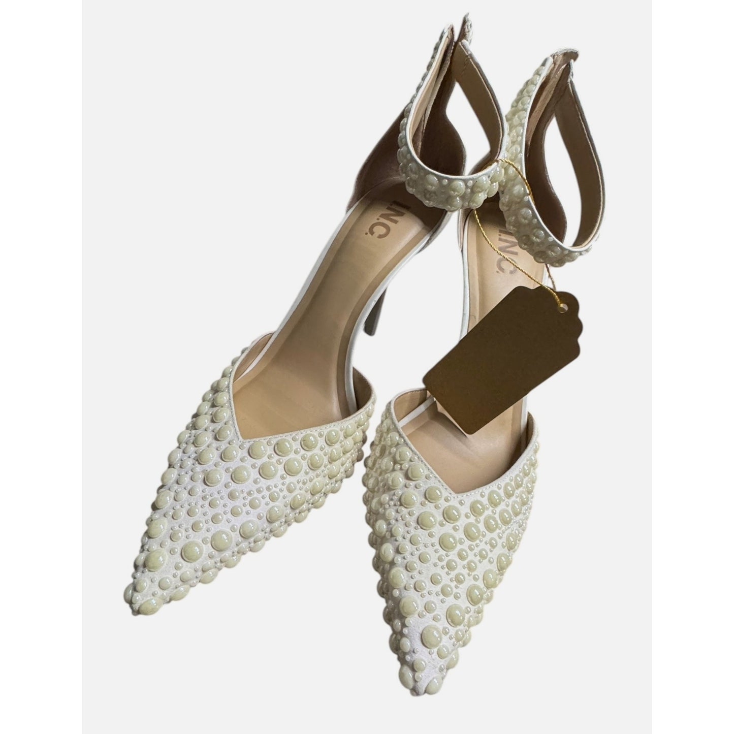 INC Women's White Pearl-Embellished Wedding Bridal Pointed-Toe Heels 10.5