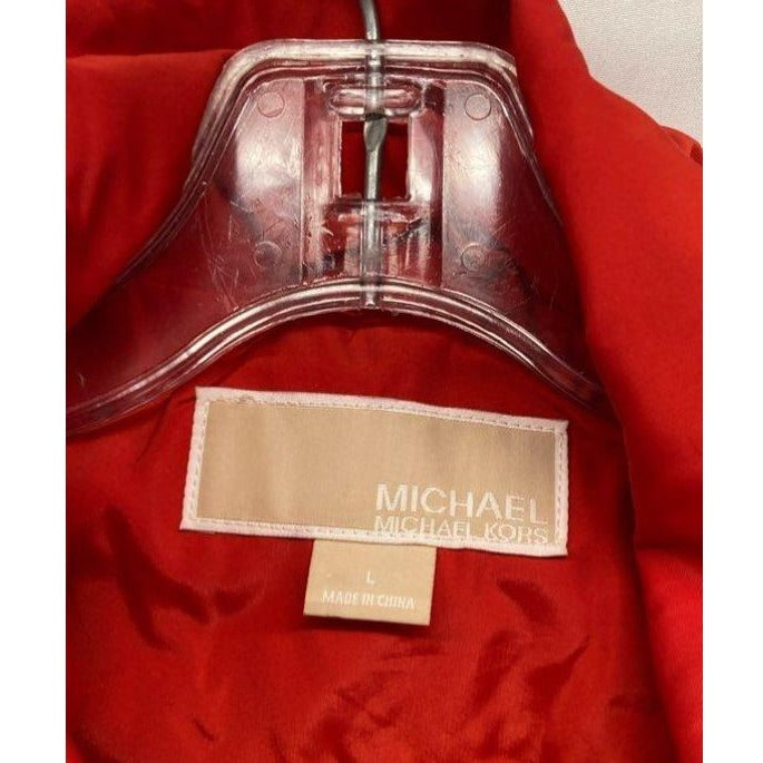 Michael Michael Kors Quilted Lined Orange Jacket With Multiple Zippered Pockets Adjustable Waist & Snap Buttons Size L