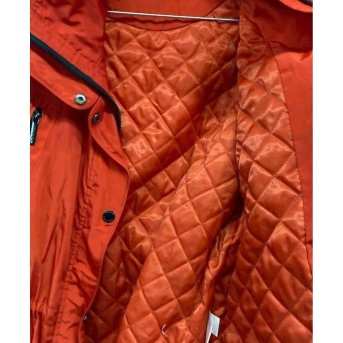 Michael Michael Kors Quilted Lined Orange Jacket With Multiple Zippered Pockets Adjustable Waist & Snap Buttons Size L