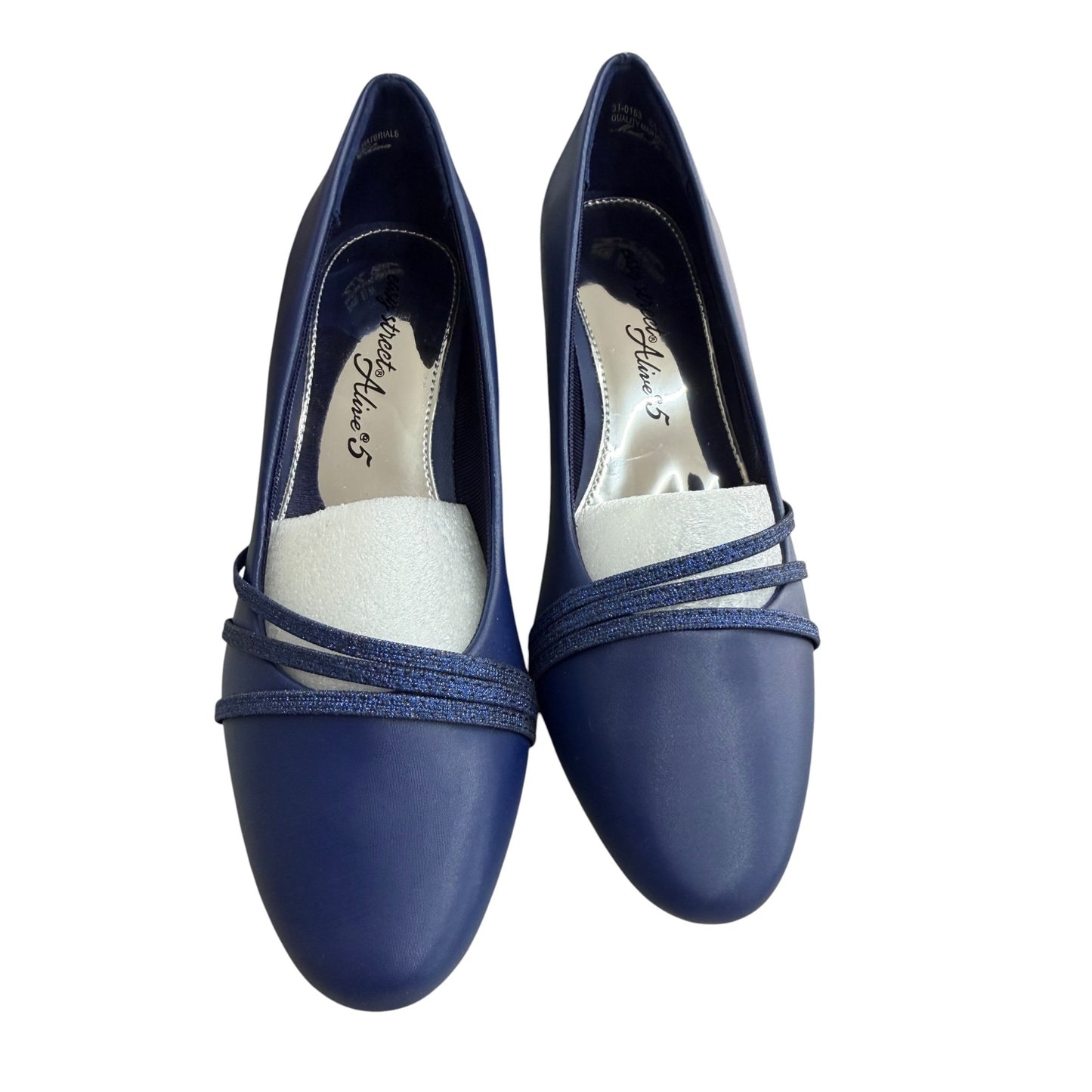 Easy Street Navy Blue Heels With Glitter Straps Size 6.5 Dance Flex Sole NWOB