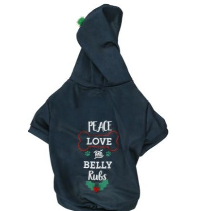 Peace, Love, and Belly Rubs Christmas Holiday Pet Dog Hoodie XS