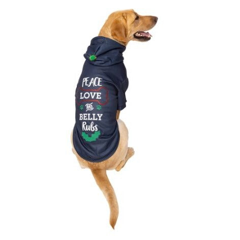 Peace, Love, and Belly Rubs Christmas Holiday Pet Dog Hoodie XS