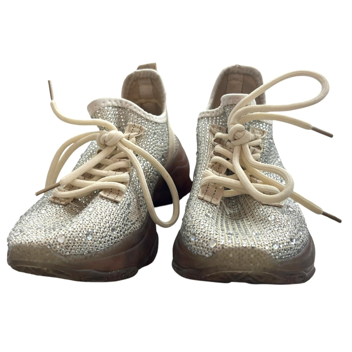 Very G Hella Cream Rhinestone Chunky Sneakers With Leopard Print Sole Size 6