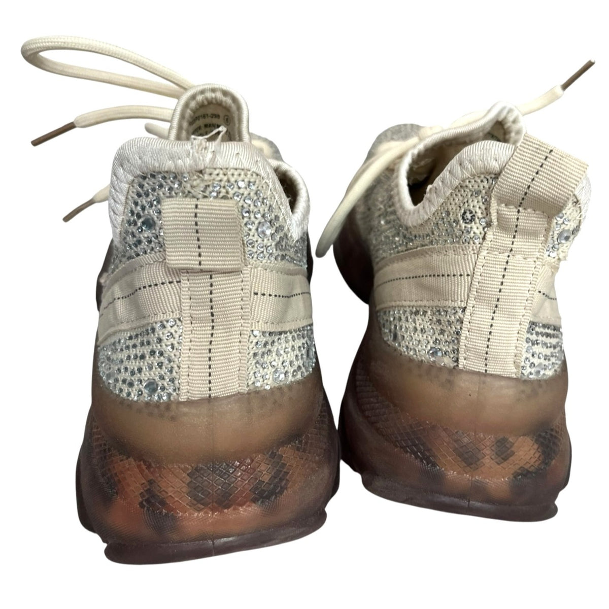 Very G Hella Cream Rhinestone Chunky Sneakers With Leopard Print Sole Size 6