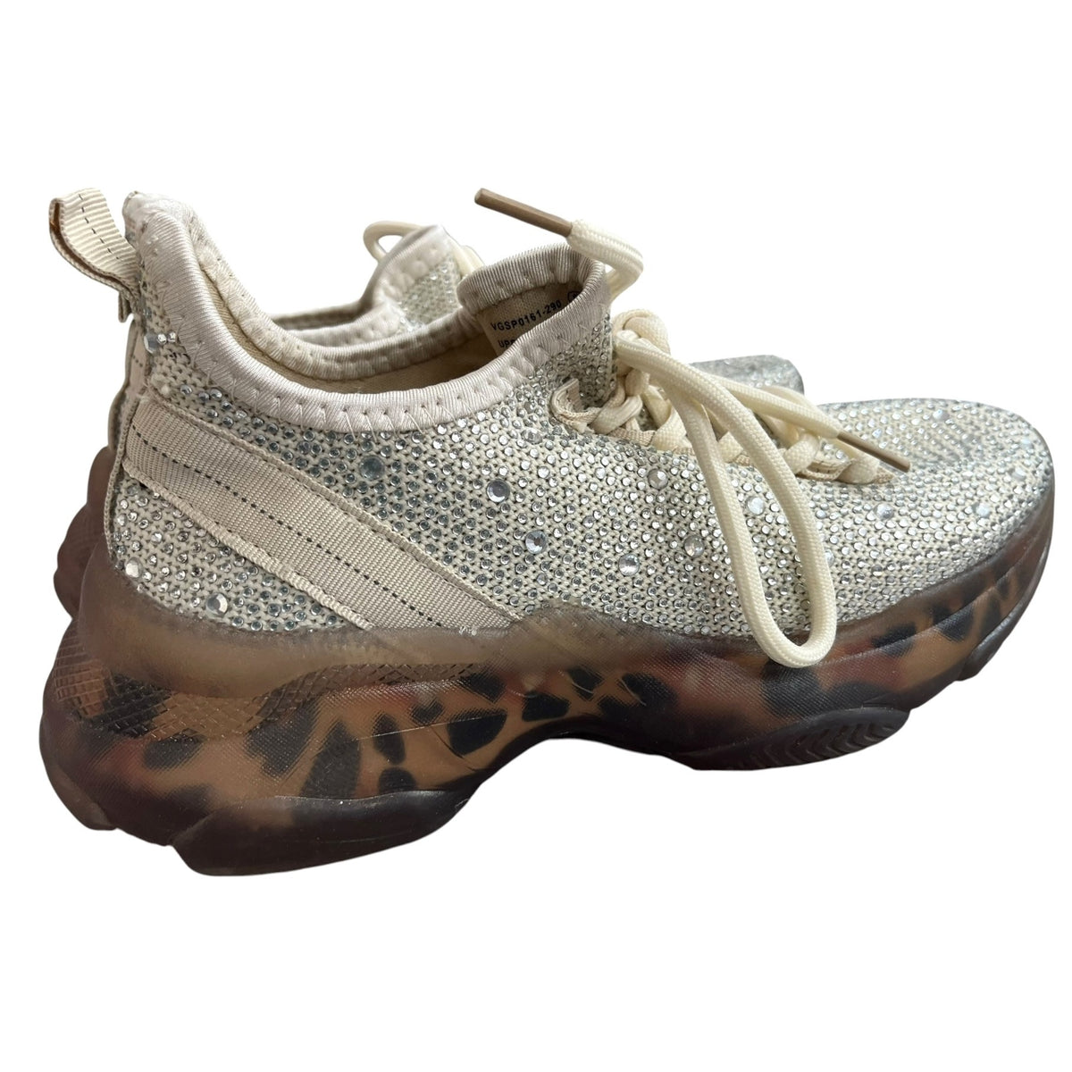 Very G Hella Cream Rhinestone Chunky Sneakers With Leopard Print Sole Size 6