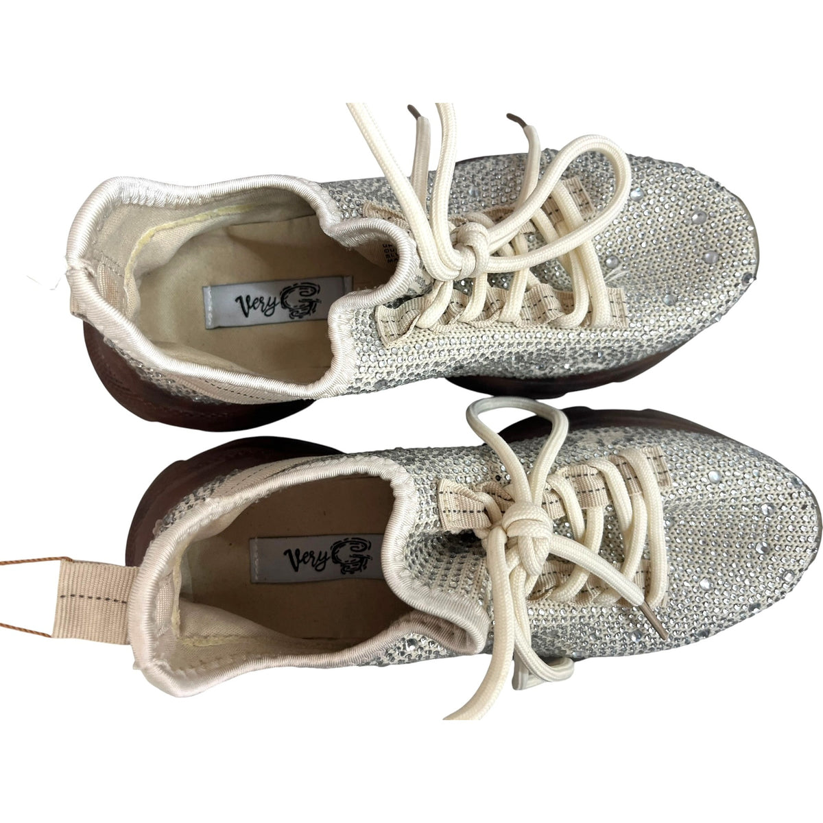 Very G Hella Cream Rhinestone Chunky Sneakers With Leopard Print Sole Size 6