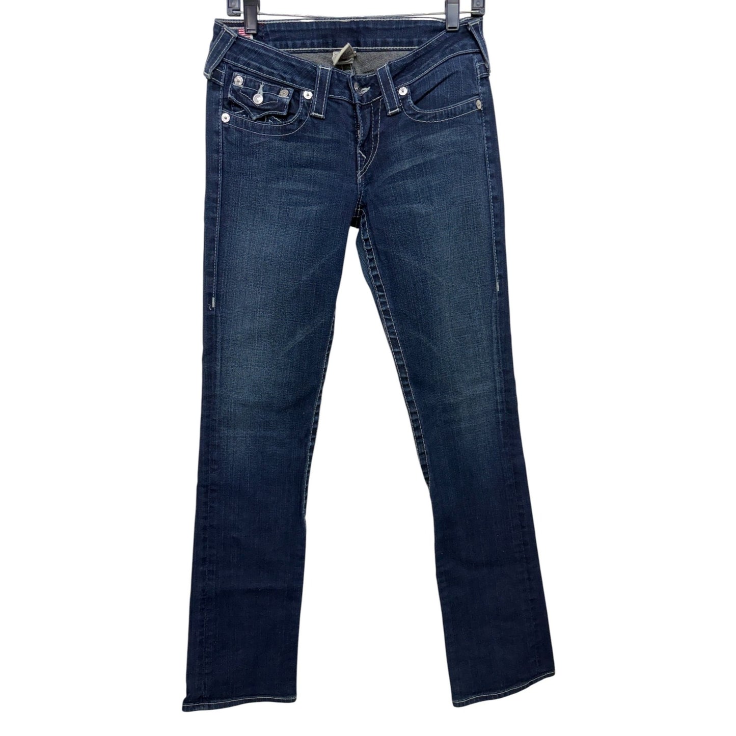 True Religion Women's Dark Wash Bootcut Billy Jeans W29 With White Stitching Details