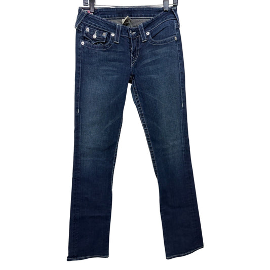 True Religion Women's Dark Wash Bootcut Billy Jeans W29 With White Stitching Details