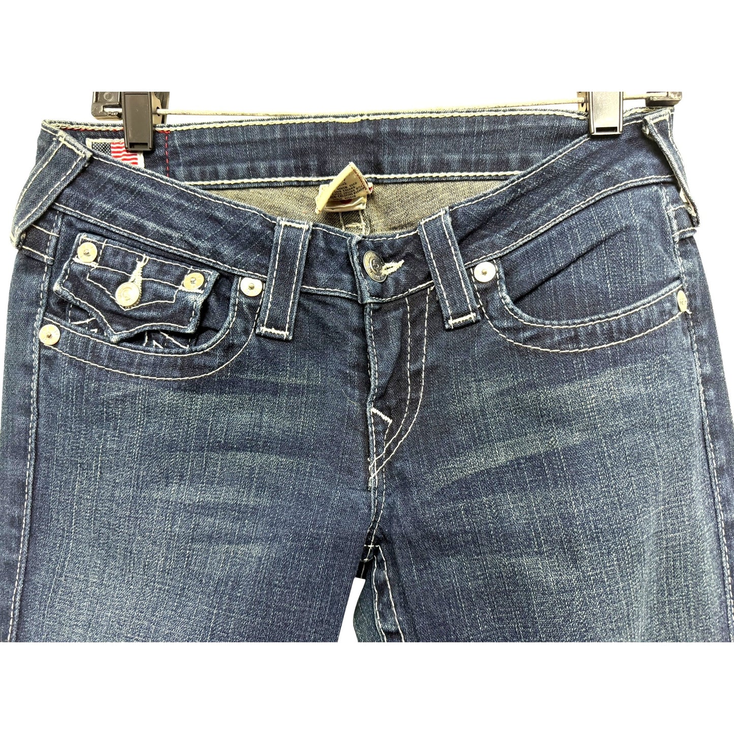 True Religion Women's Dark Wash Bootcut Billy Jeans W29 With White Stitching Details