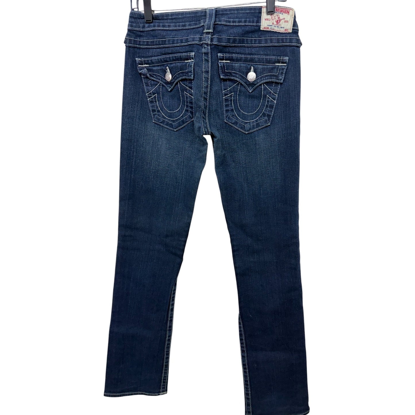 True Religion Women's Dark Wash Bootcut Billy Jeans W29 With White Stitching Details