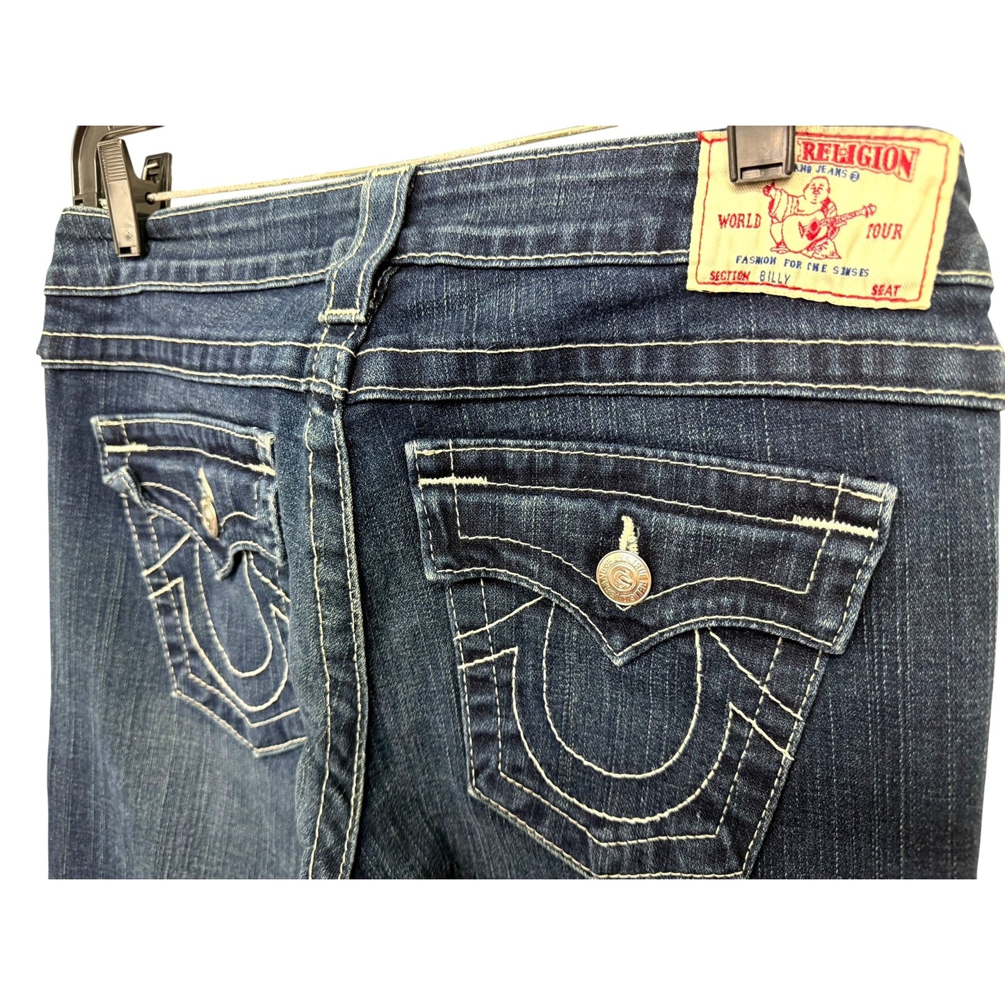 True Religion Women's Dark Wash Bootcut Billy Jeans W29 With White Stitching Details
