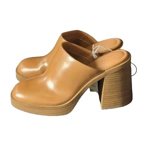 New Universal Threads Women's Tan Leather Block Heel Mules Size 6