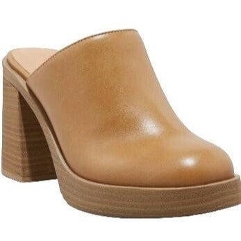 New Universal Threads Women's Tan Leather Block Heel Mules Size 6