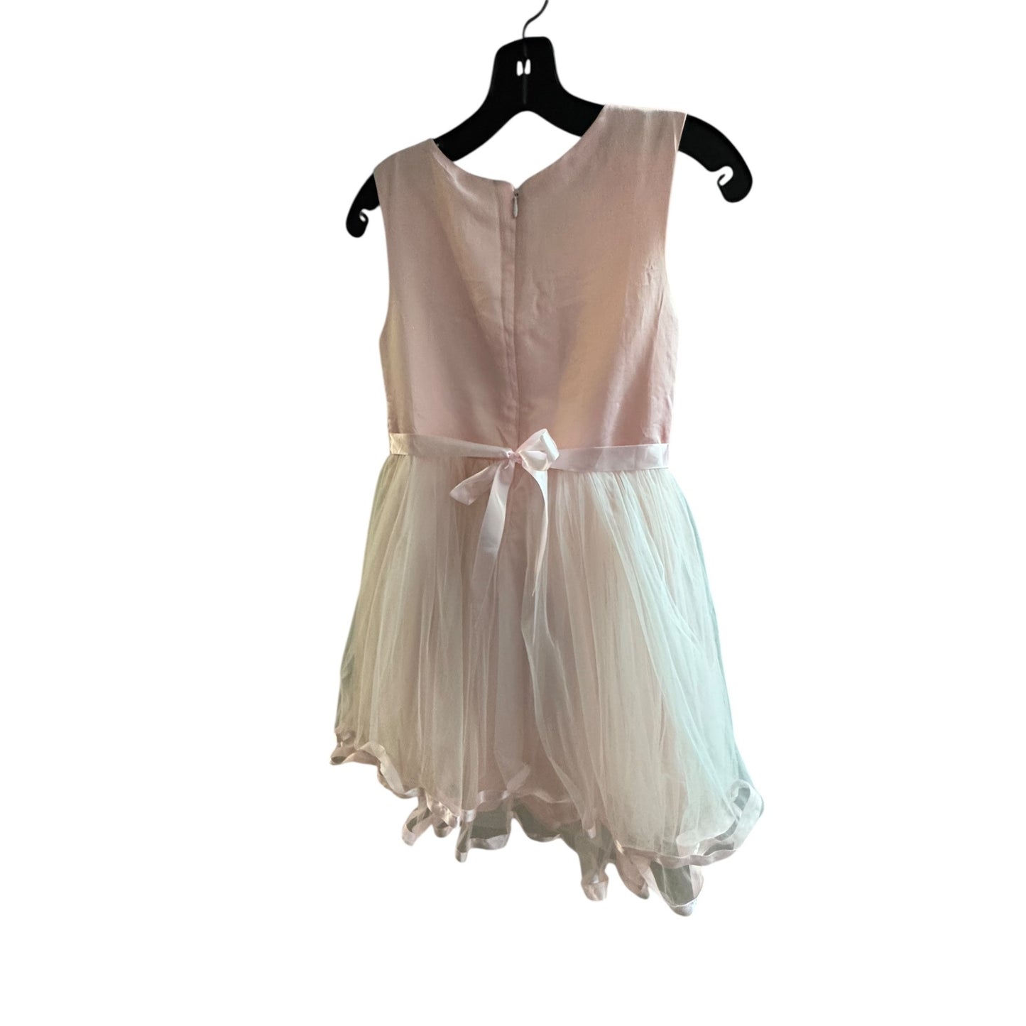 Sunny Fashion Girls Size 12 Formal Pink Layered Dress With Bow & Embroidered Bodice