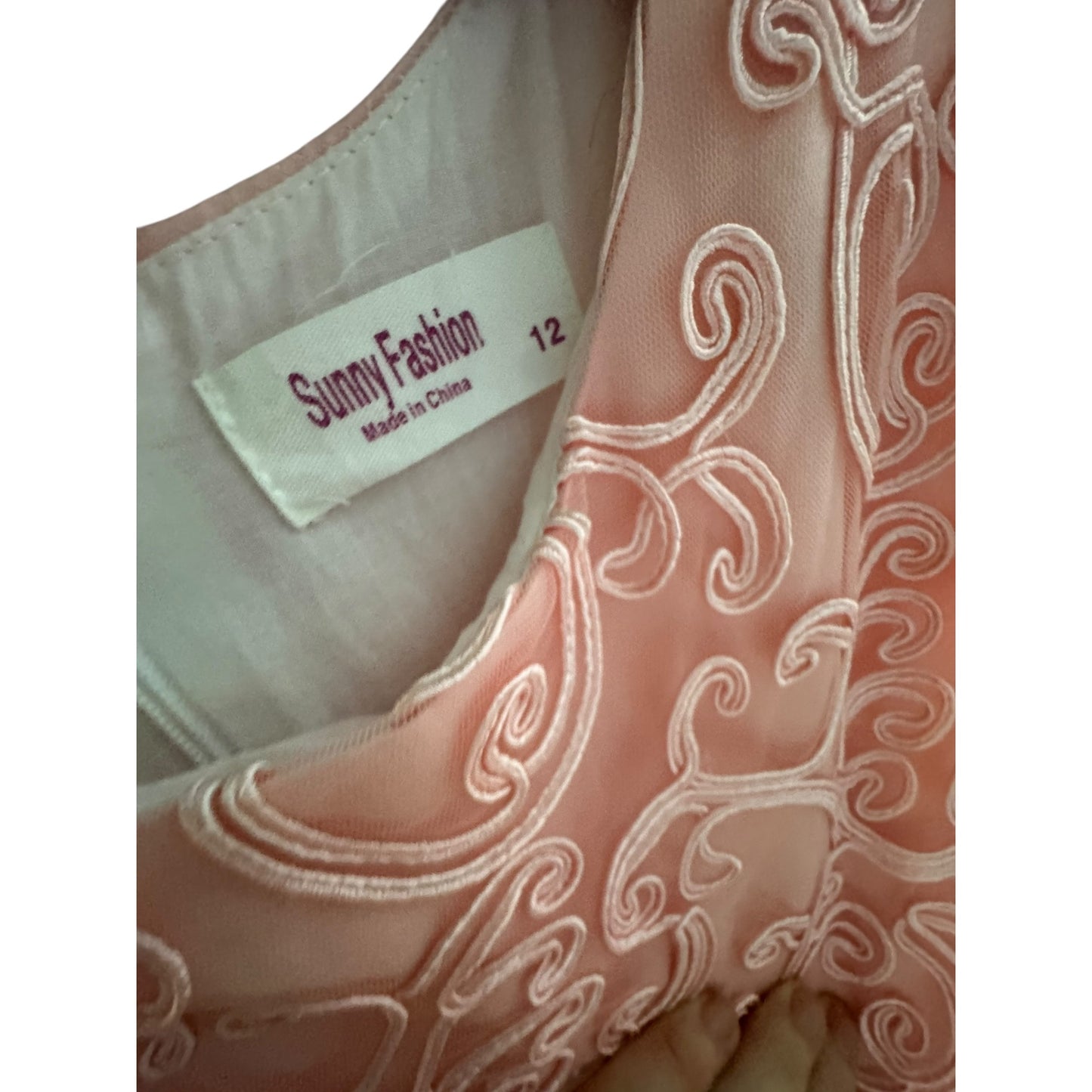 Sunny Fashion Girls Size 12 Formal Pink Layered Dress With Bow & Embroidered Bodice