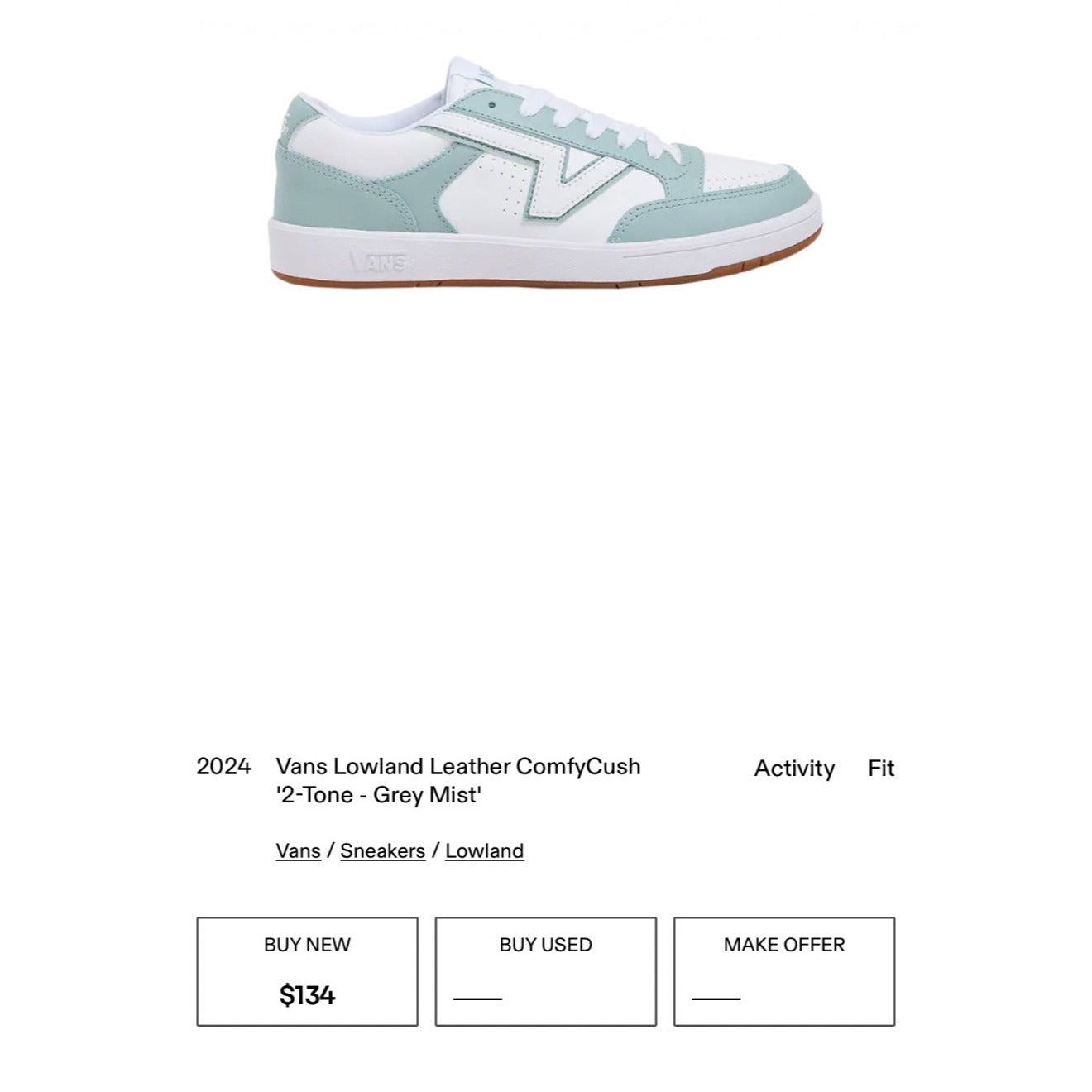 Vans Lowland Leather ComfyCush Sneakers 2-Tone Grey Mist White Shoes men 8