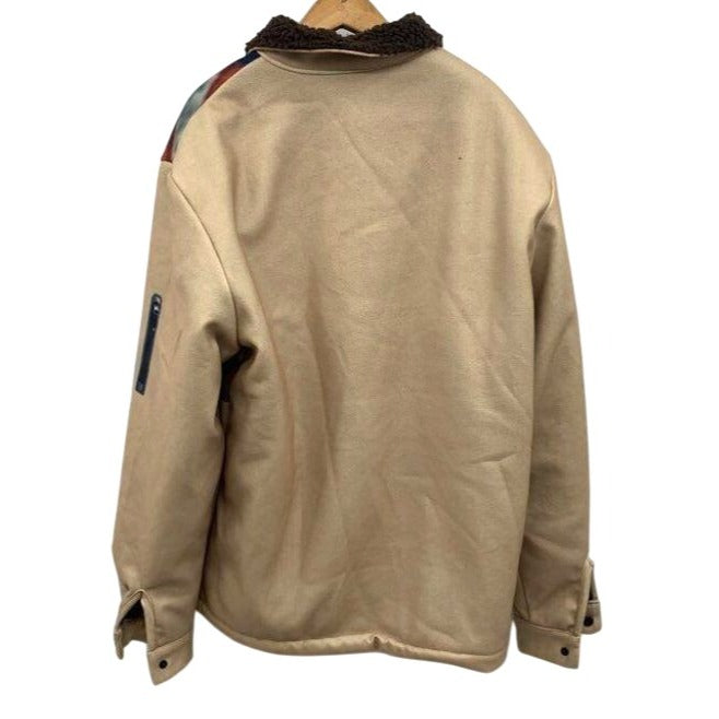 American Flag Patriotic Sherpa-Lined Jacket With Snap Front Size M