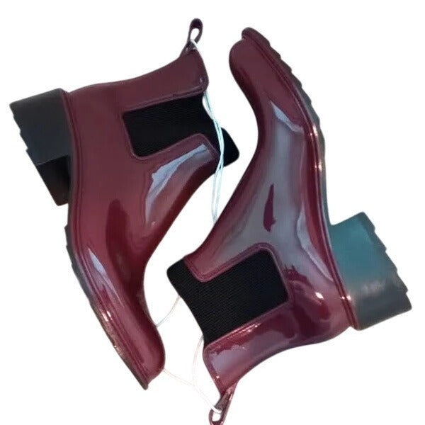 Burgundy Ankle Camille Heeled Rain Boots By A New Day With Elastic Panels & Lug Sole Size 9 NWOT