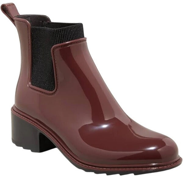 Burgundy Ankle Camille Heeled Rain Boots By A New Day With Elastic Panels & Lug Sole Size 9 NWOT