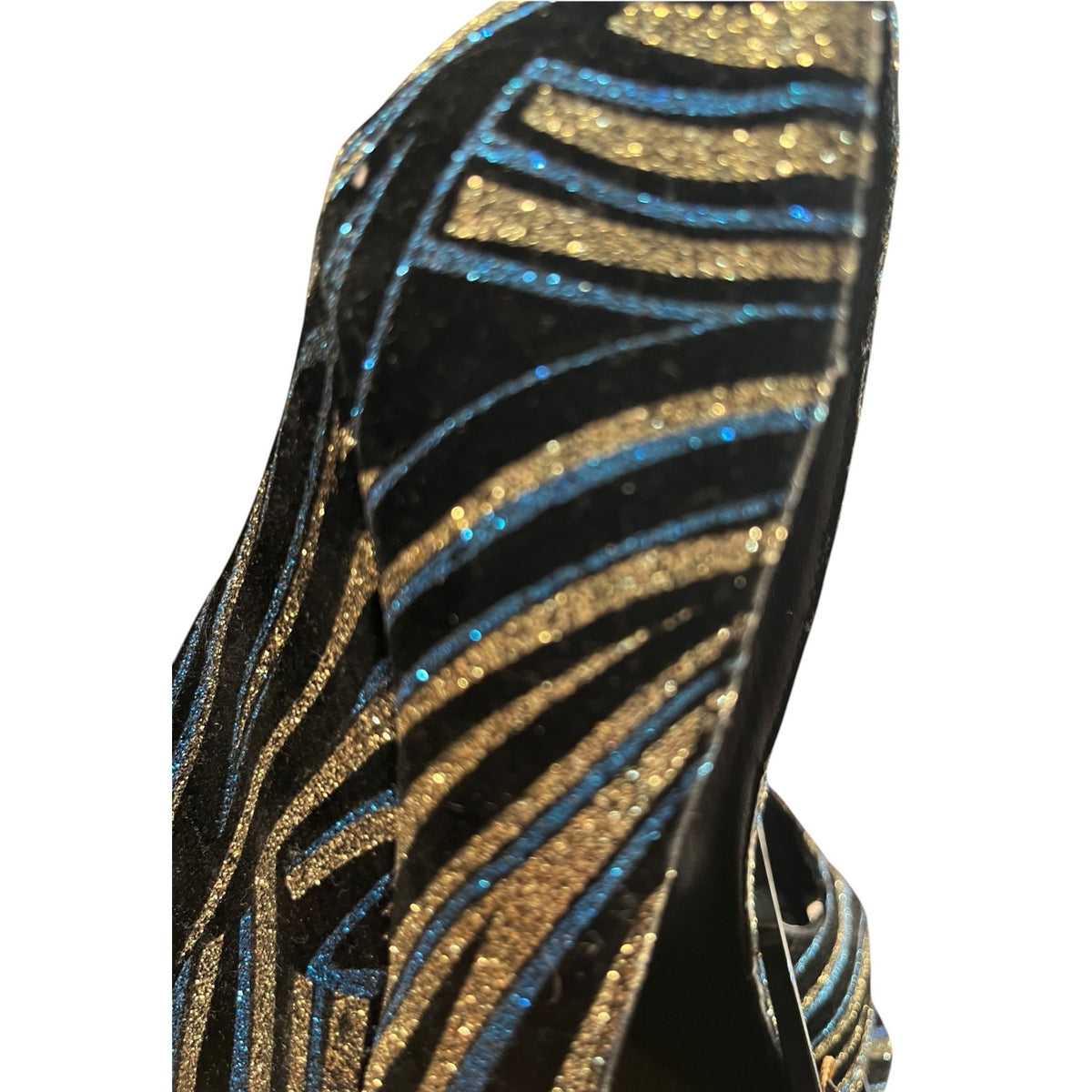 Shoedazzle Glitter Zebra Print Peep-Toe Wedge Heels Size 7