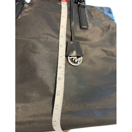 Michael Kors Black Nylon Tote Bag With Leather Straps & Logo Charm