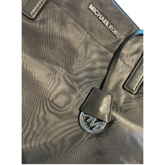 Michael Kors Black Nylon Tote Bag With Leather Straps & Logo Charm